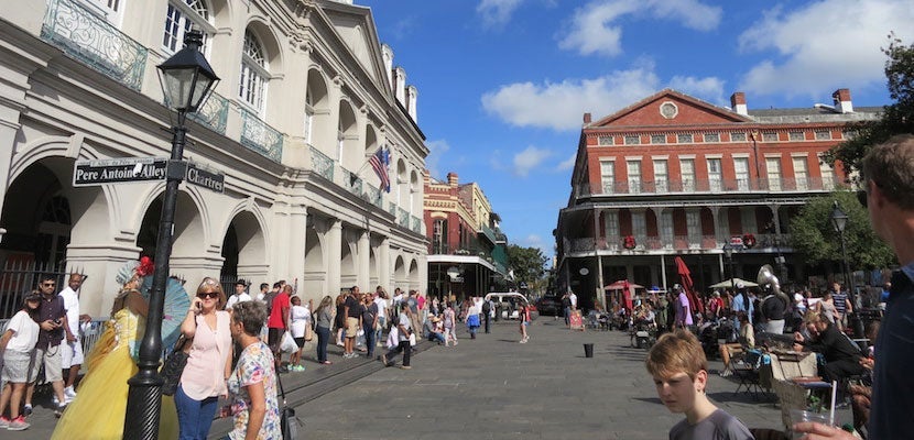 Outside of St. Louis Cathedral, Jackson Square (formerly Place d’Armes) serves as the Quarter’s central promenade, lined with fortune tellers and street artists.