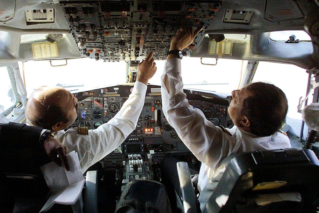 Pilots of Ariana Afghan Airlines Boeing 727 engage
