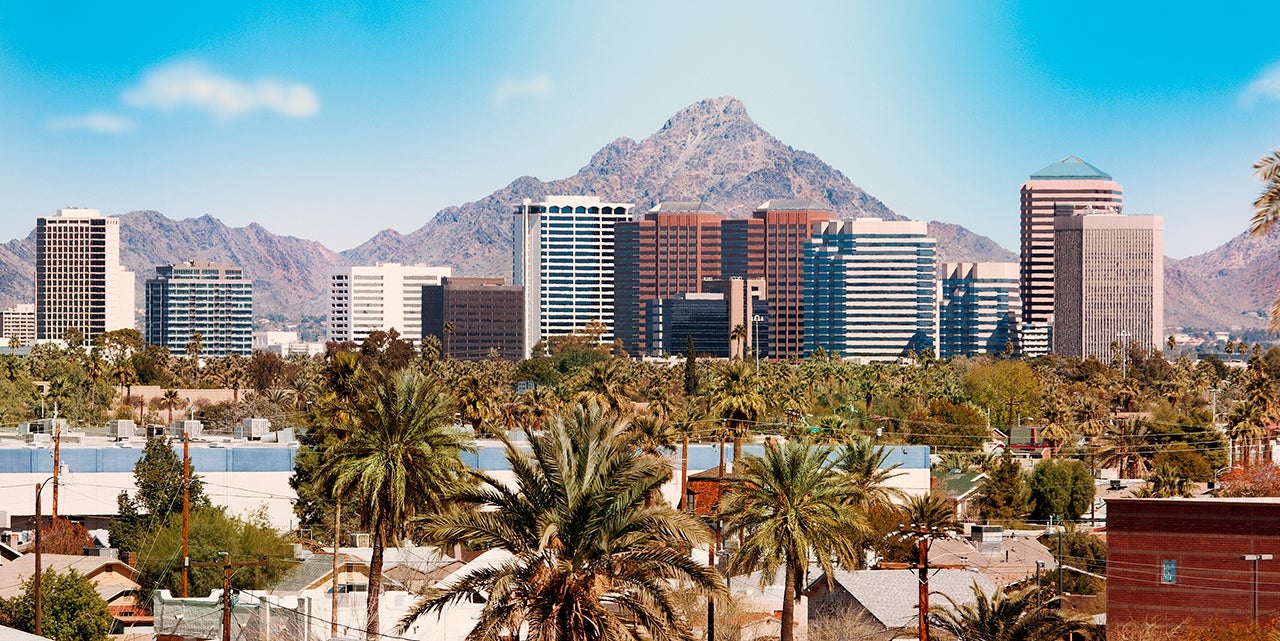 Downtown Scottsdale and suburbs of Phoenix