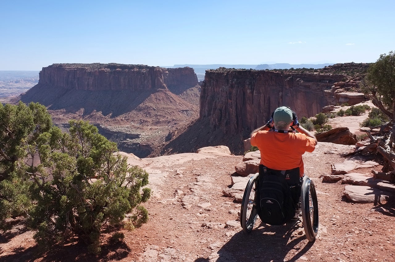 Handicapped man enjoying the outdoors
