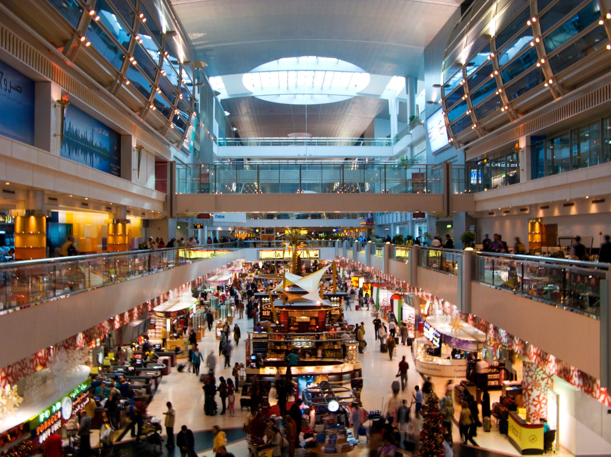 Check-in area and duty free shops of Dubai International Airport