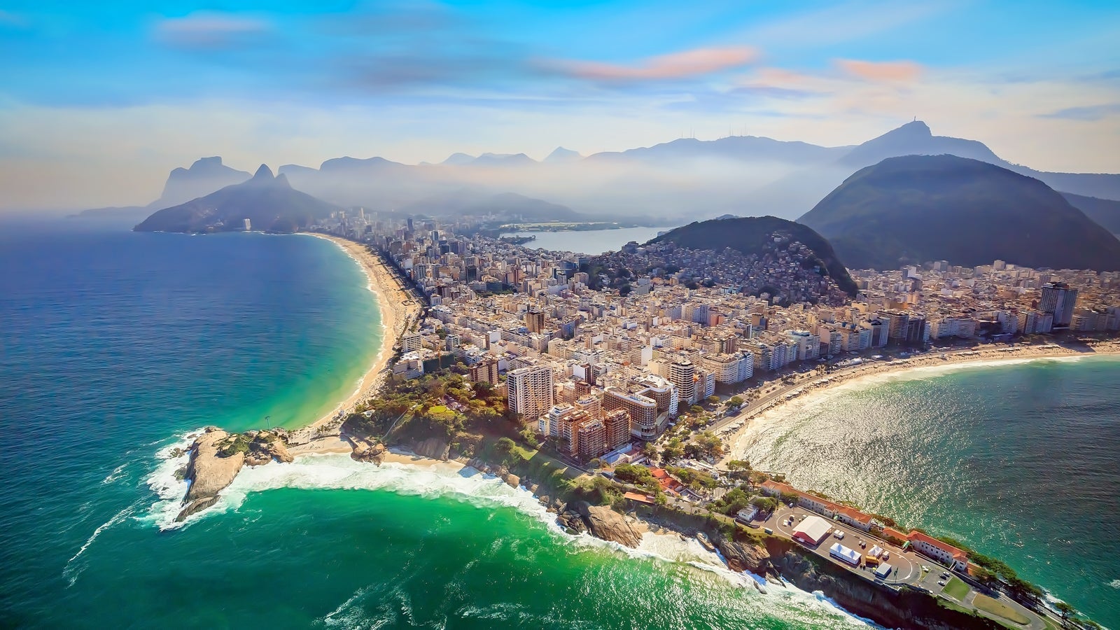Aerial view of famous Copacabana Beach and Ipanema beach