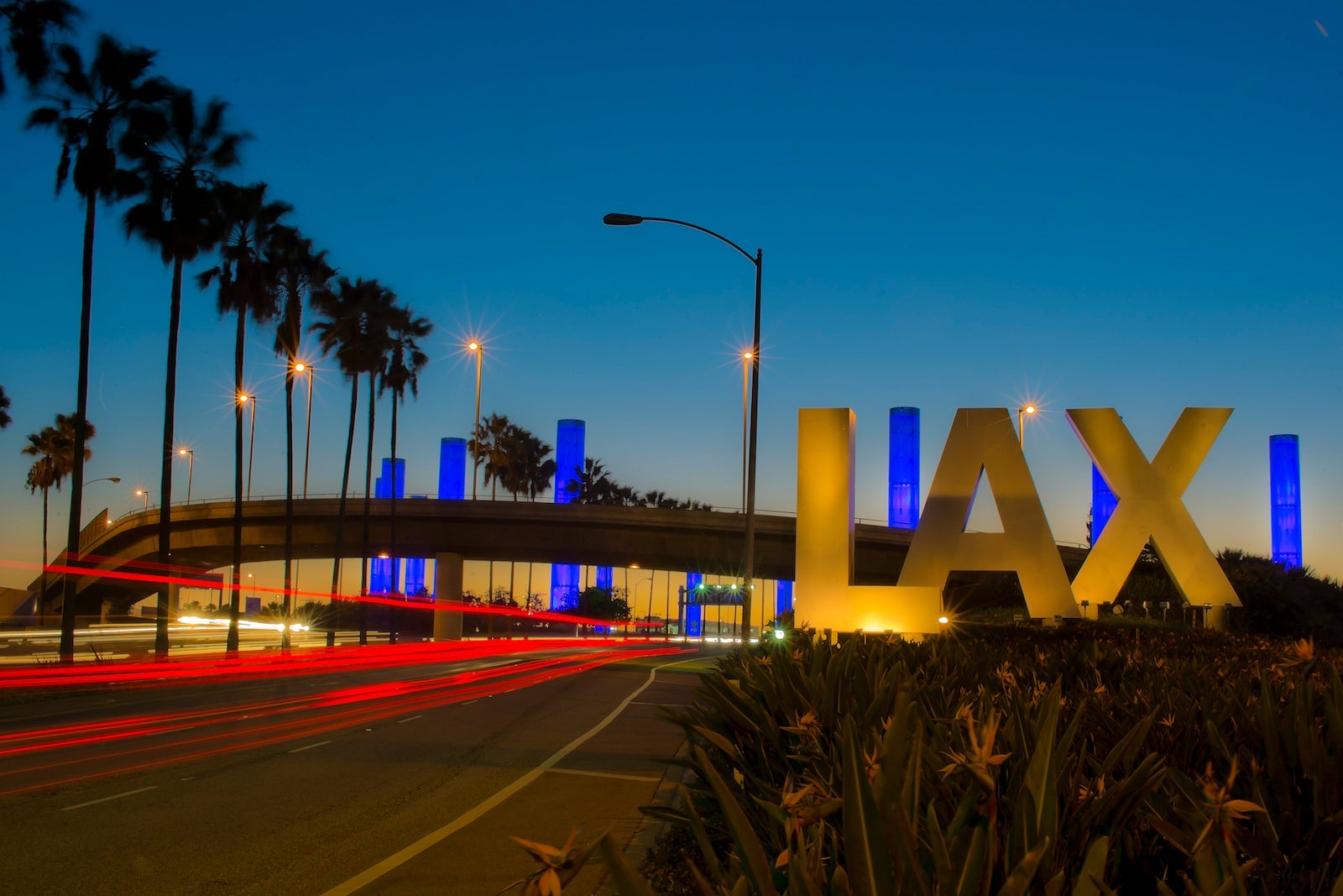 Iconic LAX Los Angeles International Airport Sign at Night