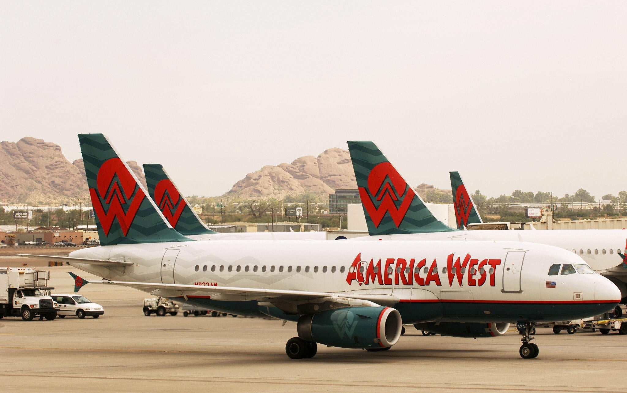 America West jets are seen on the tarmac