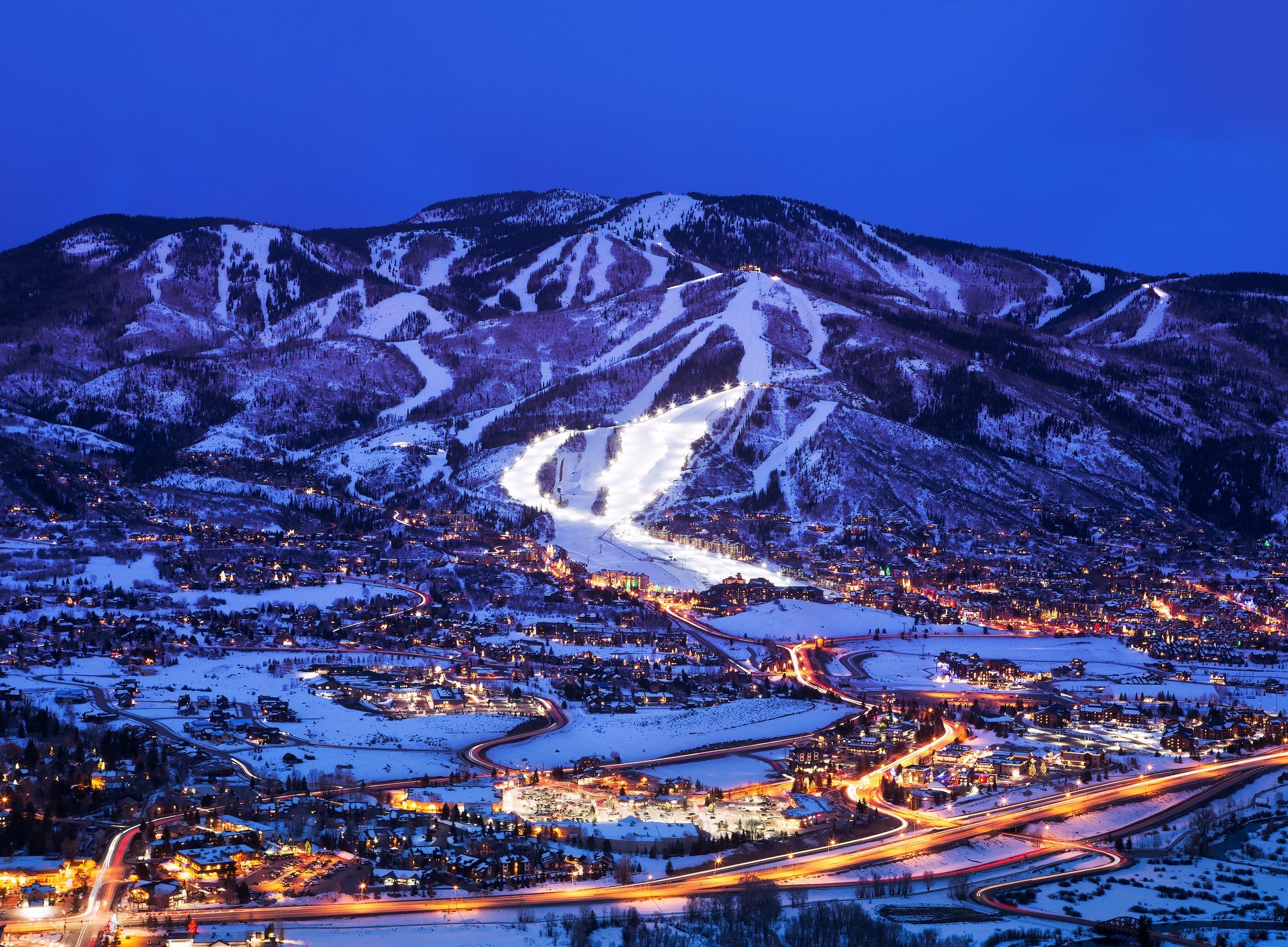 Steamboat Springs at dusk, Colorado, America, USA