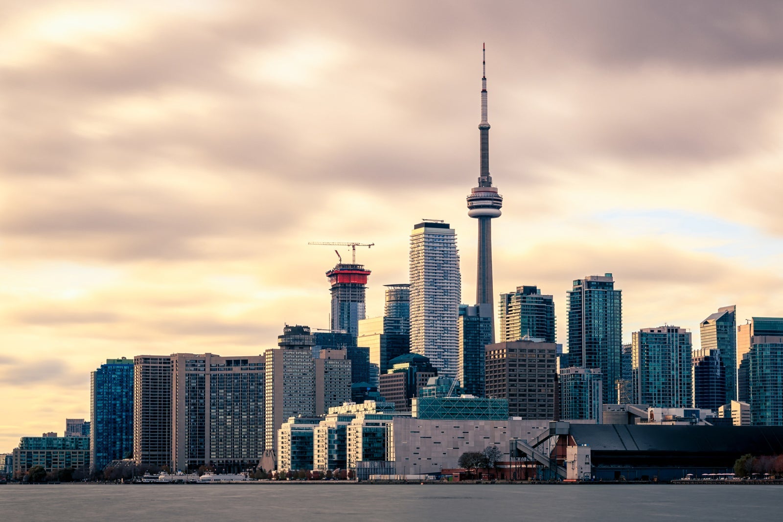 Close Up of Toronto City Skyline with Dramatic Sky near Sunset