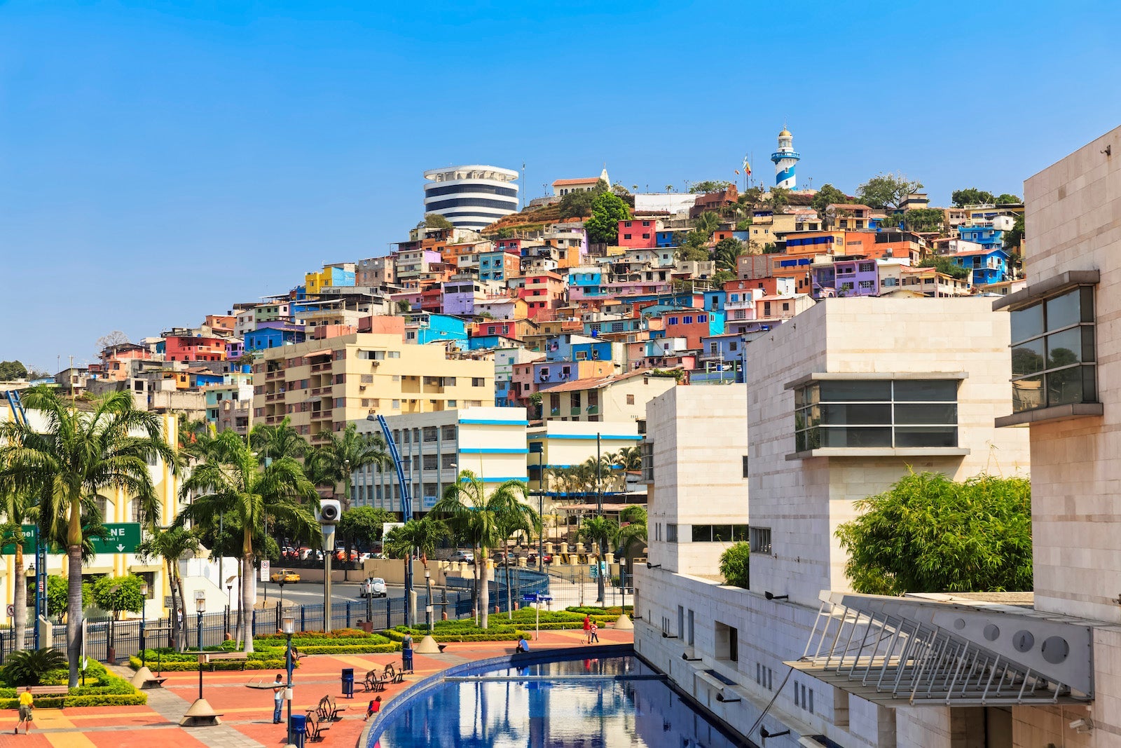 South America, Ecuador, Guayas Province, Guayaquil, View to Cerro Santa Ana with light house