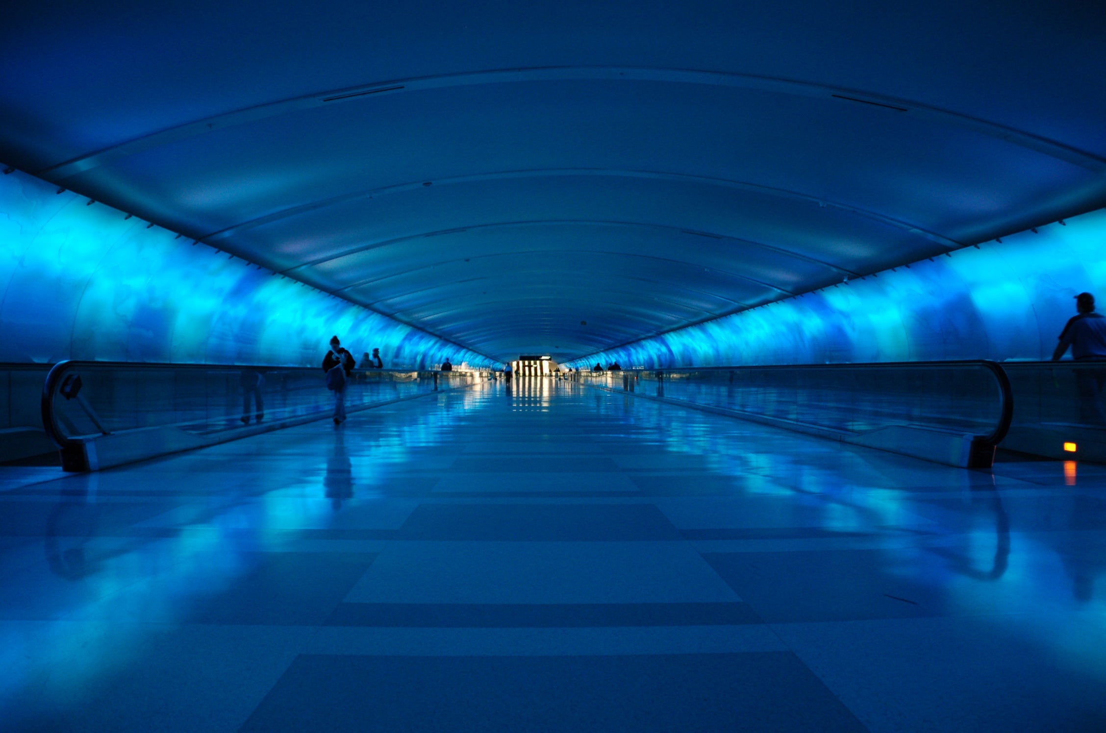 Neon Blue Tunnel at Detroit Wayne County Airport
