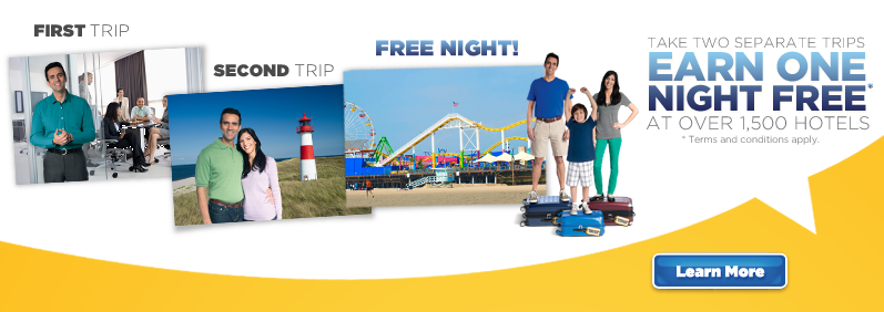 Every two stays earns one free night.