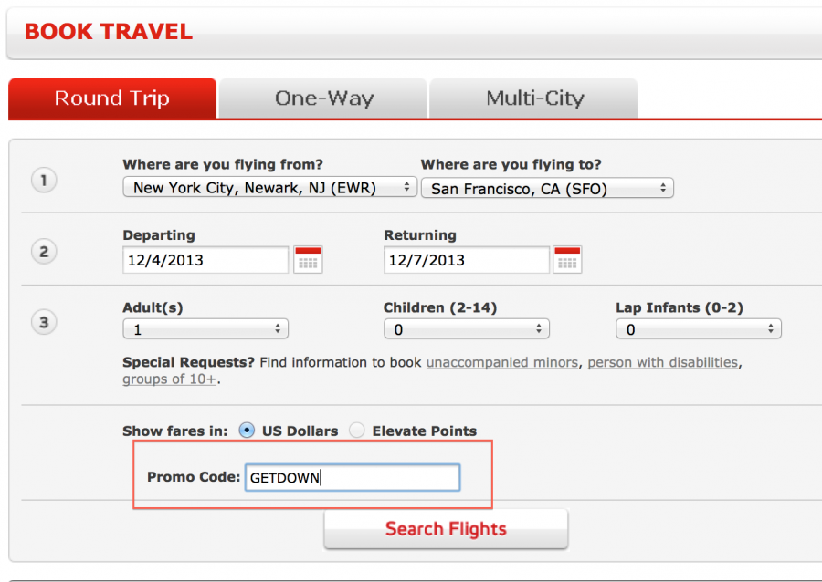 Virgin America Promo Code Box