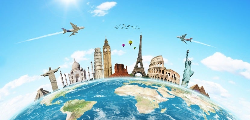 Globe landmarks plane featured shutterstock 97739021