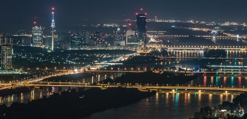 Vienna aerial view at night