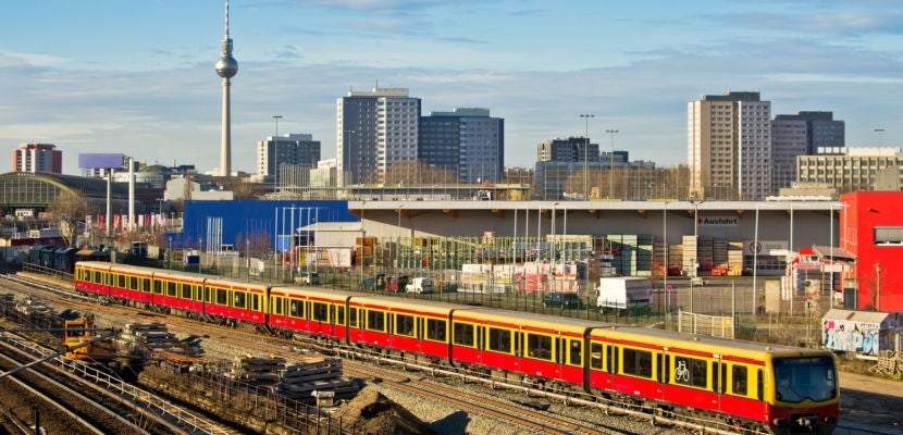 Cityscape with railroads in Berlin, Germany
