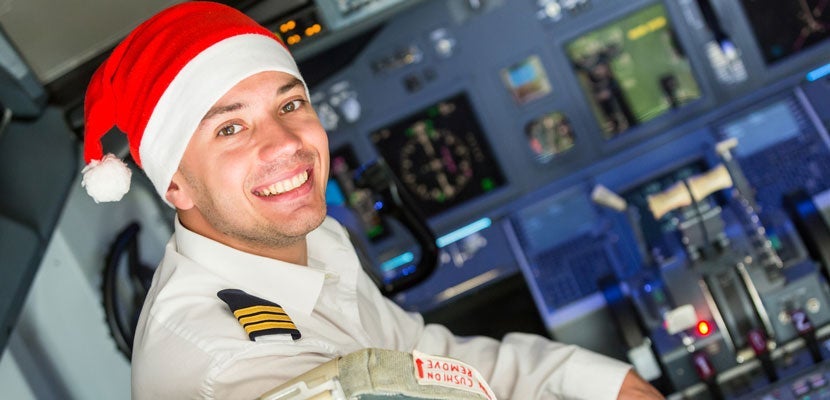 Pilot wearing a Santa hat