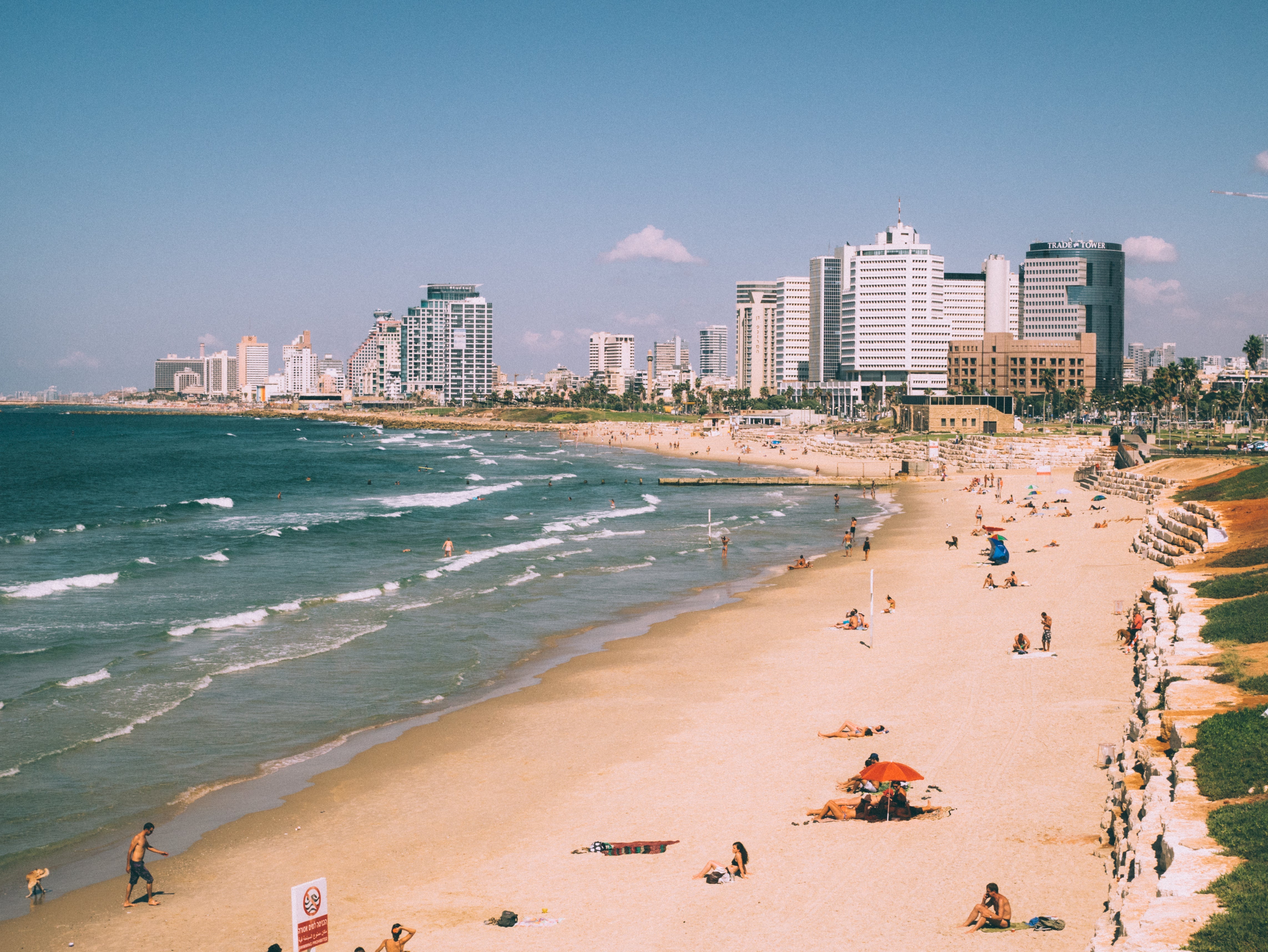 High Angle View Of People On Beach In Tel Aviv