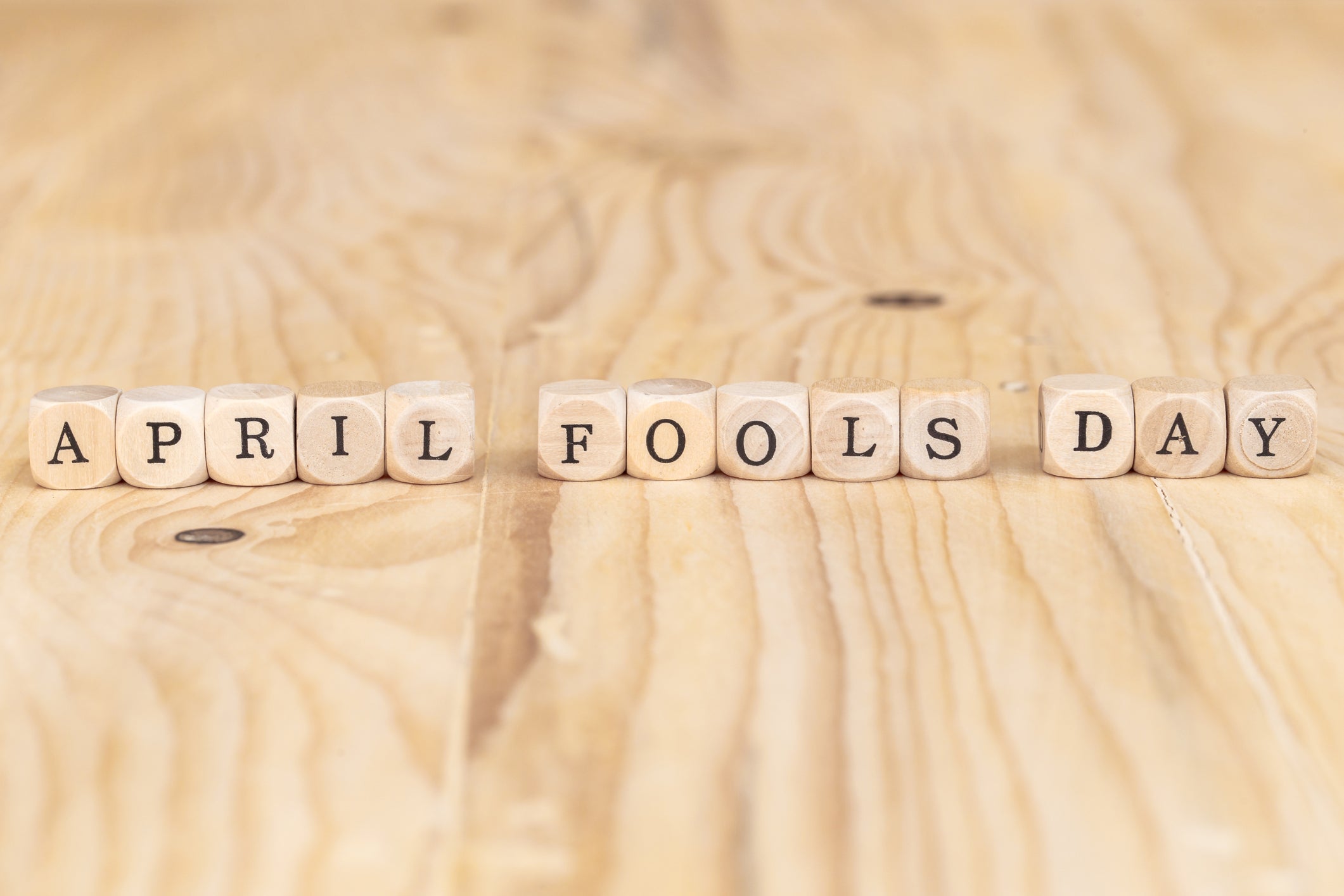 April Fools' Day, Close up word made from wooden letters on the table