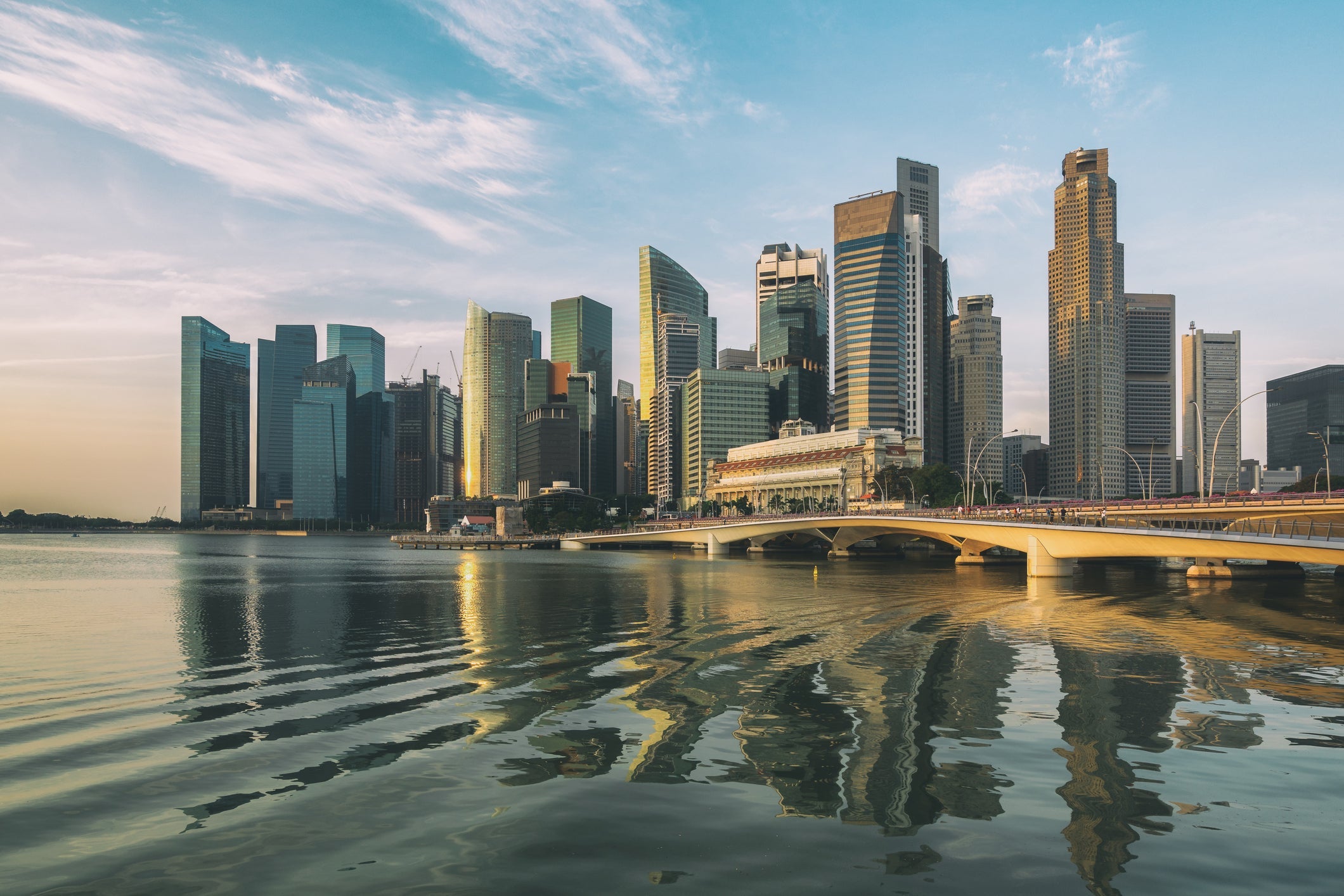 Singapore Skyline at Sunrise at Marina Bay