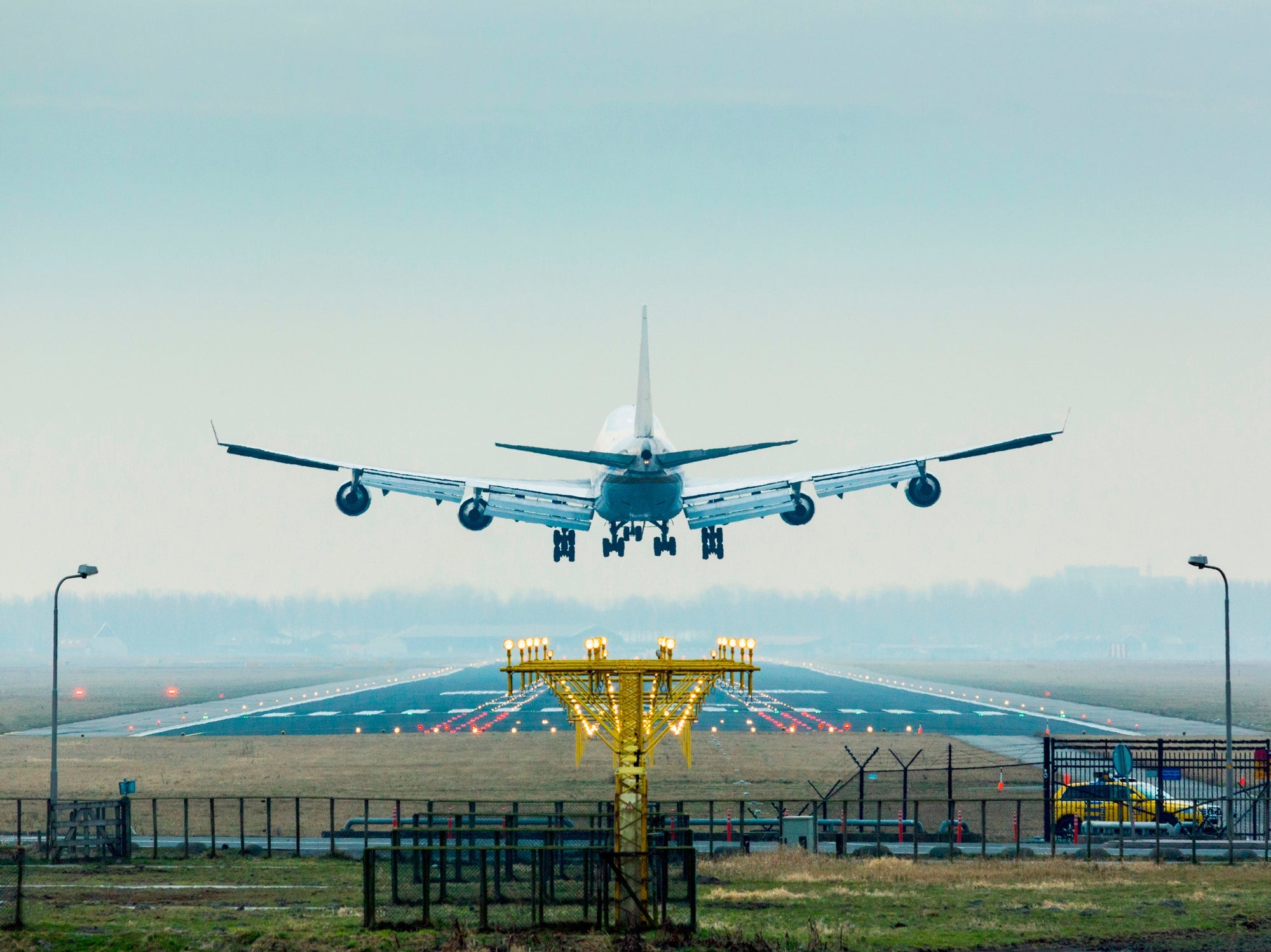 Aeroplane coming in to land, Amsterdam airport Shiphol