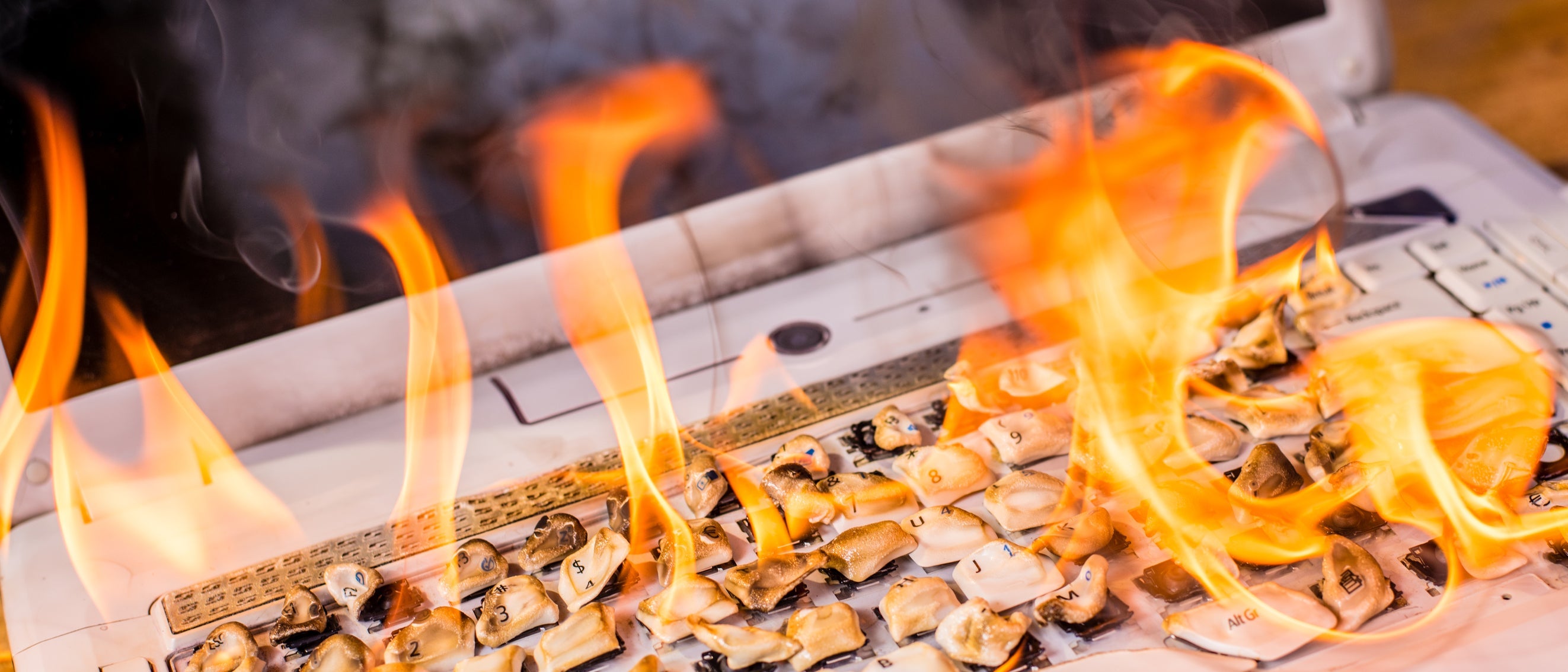 Laptop keyboard in flames