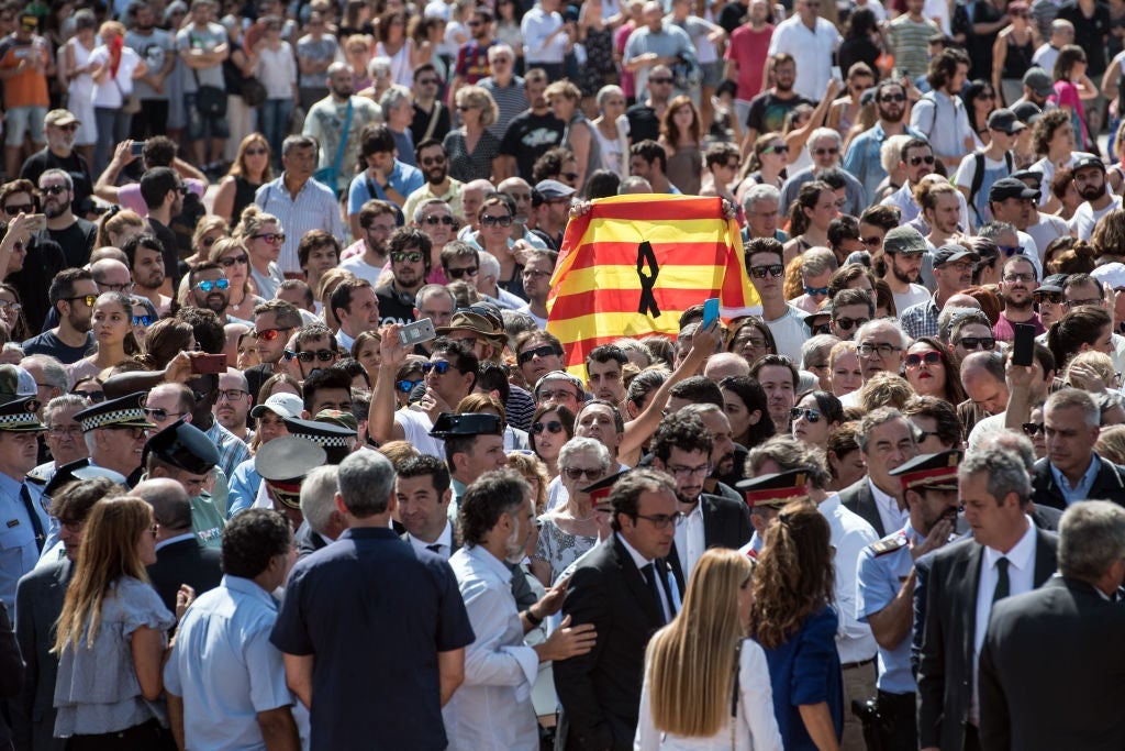 A Minute's Silence Is Held In Barcelona To Pay Tribute To The Terror Attack Victims