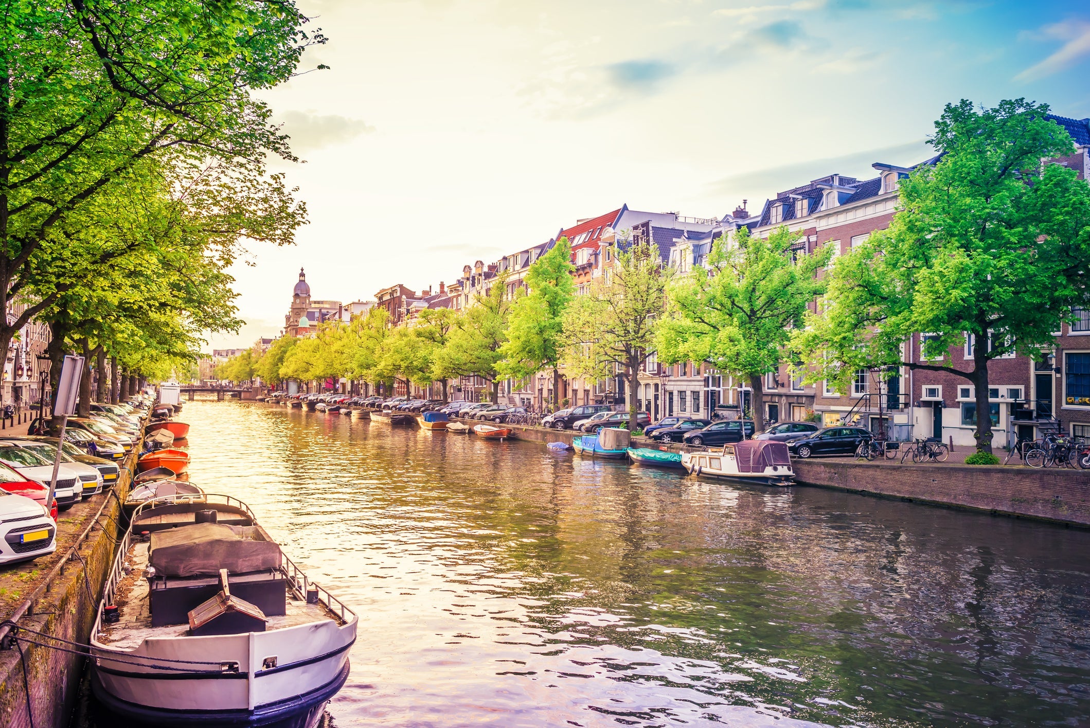 Channel in Amsterdam at sunset