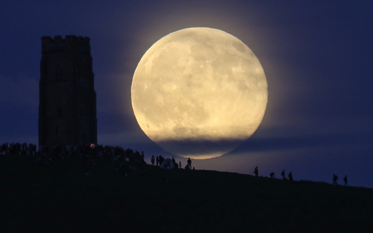 Strawberry Moon Rises Over Glastonbury Tor