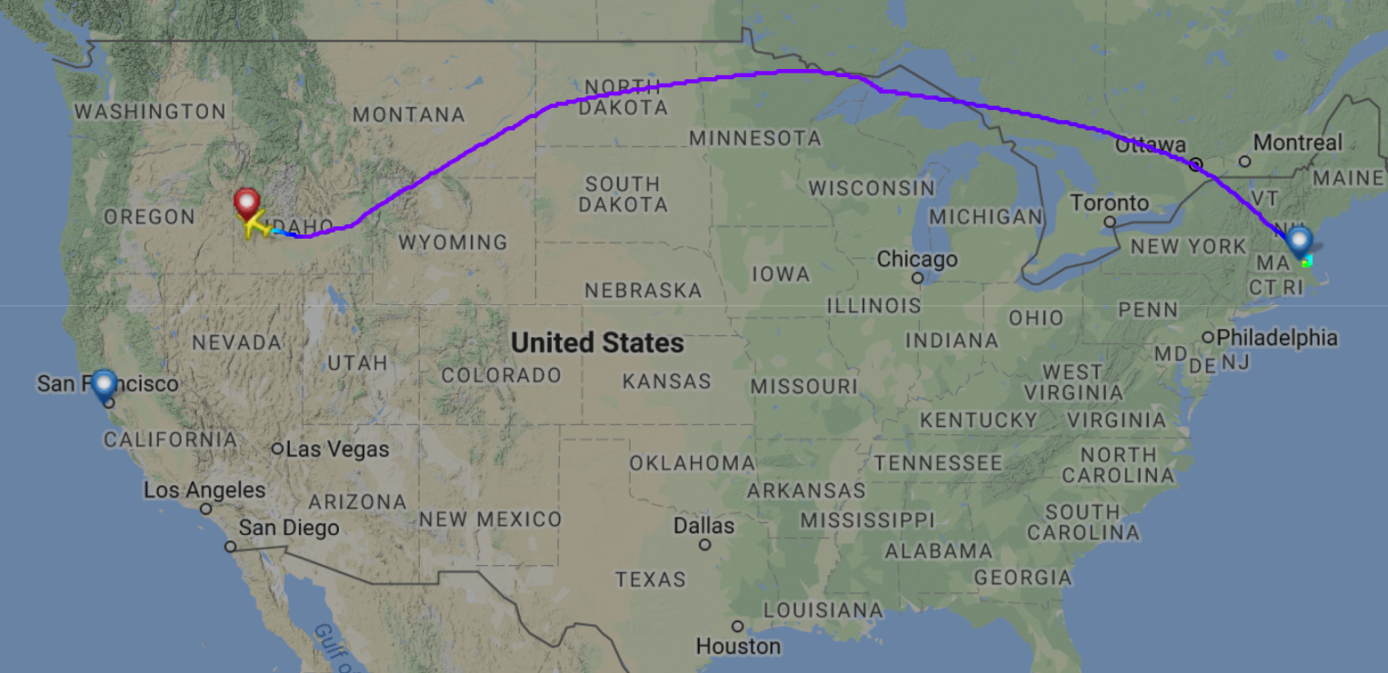 BOS-SFO Virgin America diverting to BOI