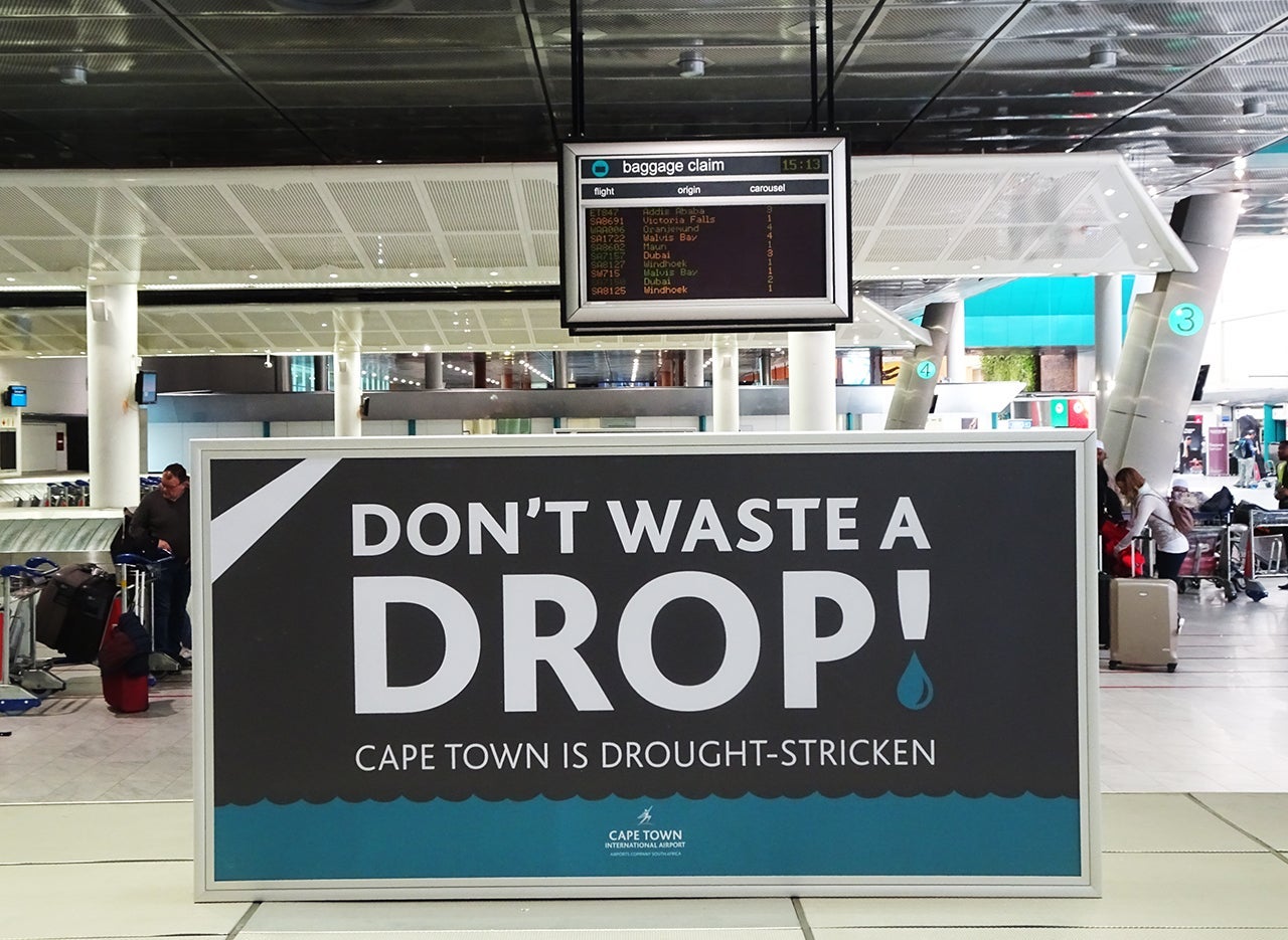 cape town water shortage-Baggage Claim sign-ftr