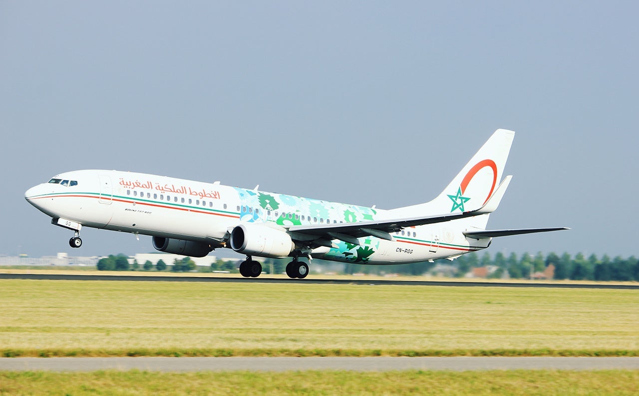 Royal Air Maroc Boeing 737-800 takeoff from Polderbaan runway, Amsterdam Schiphol Airport