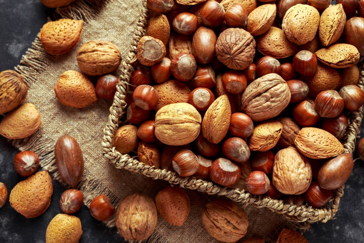 Mix of different kinds of nuts in shell