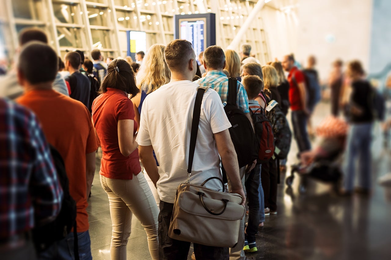waiting in line boarding gate