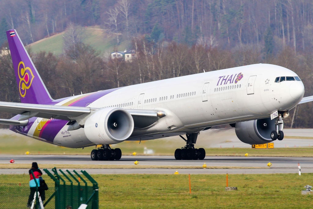 Thai airways Boeing 777-300ER aircraft departing Zurich for