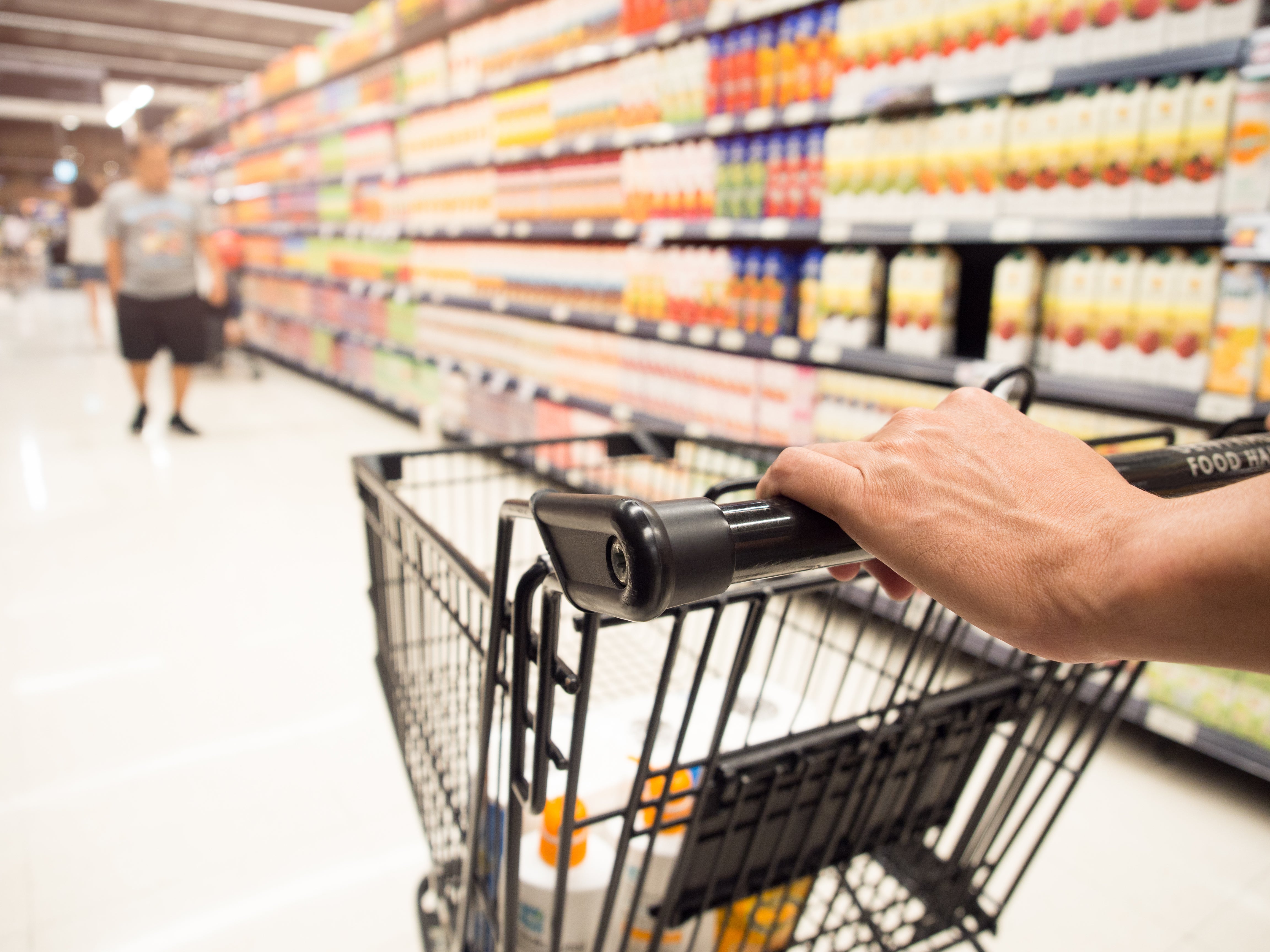Cropped Hand Of Man Shopping In Supermarket