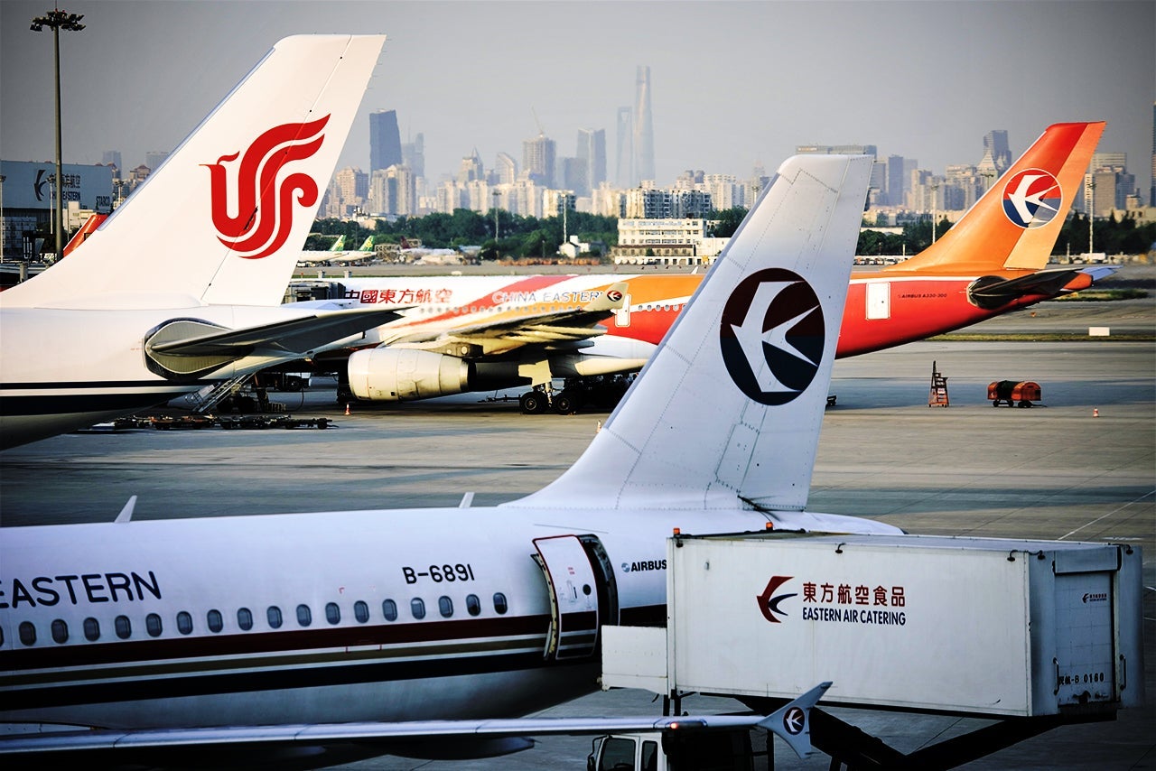 Planes of China Eastern Airlines and Air China are being serviced at Hongqiao International Airport
