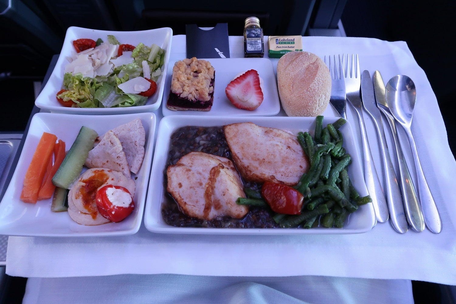 AA premium economy lunch meal