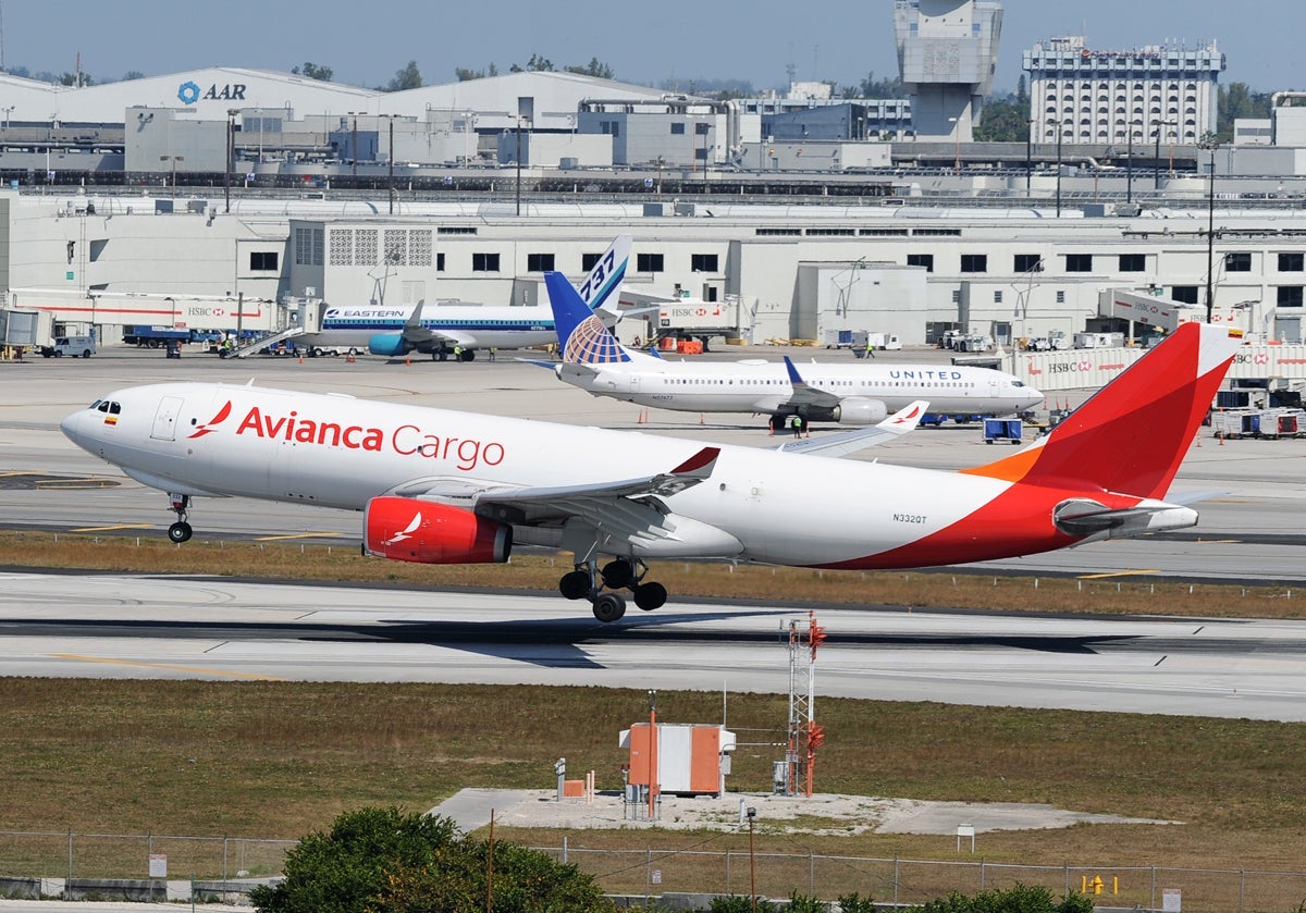 An Avianca A330-200F lands in miami, March 2016