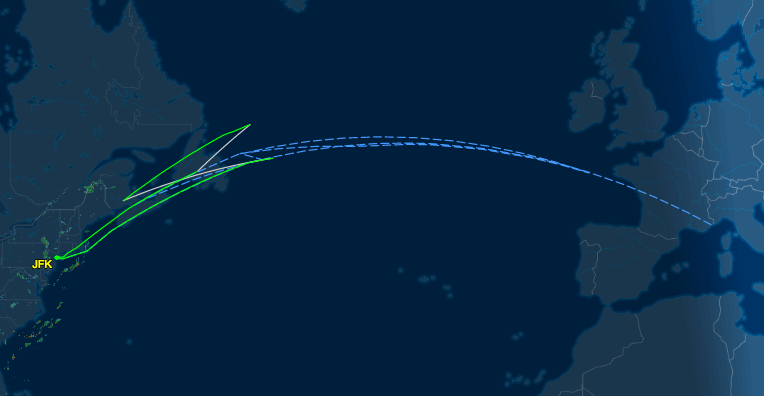 Flight Path - DL412 JFK to NCE Diversion Path - August 14 2018