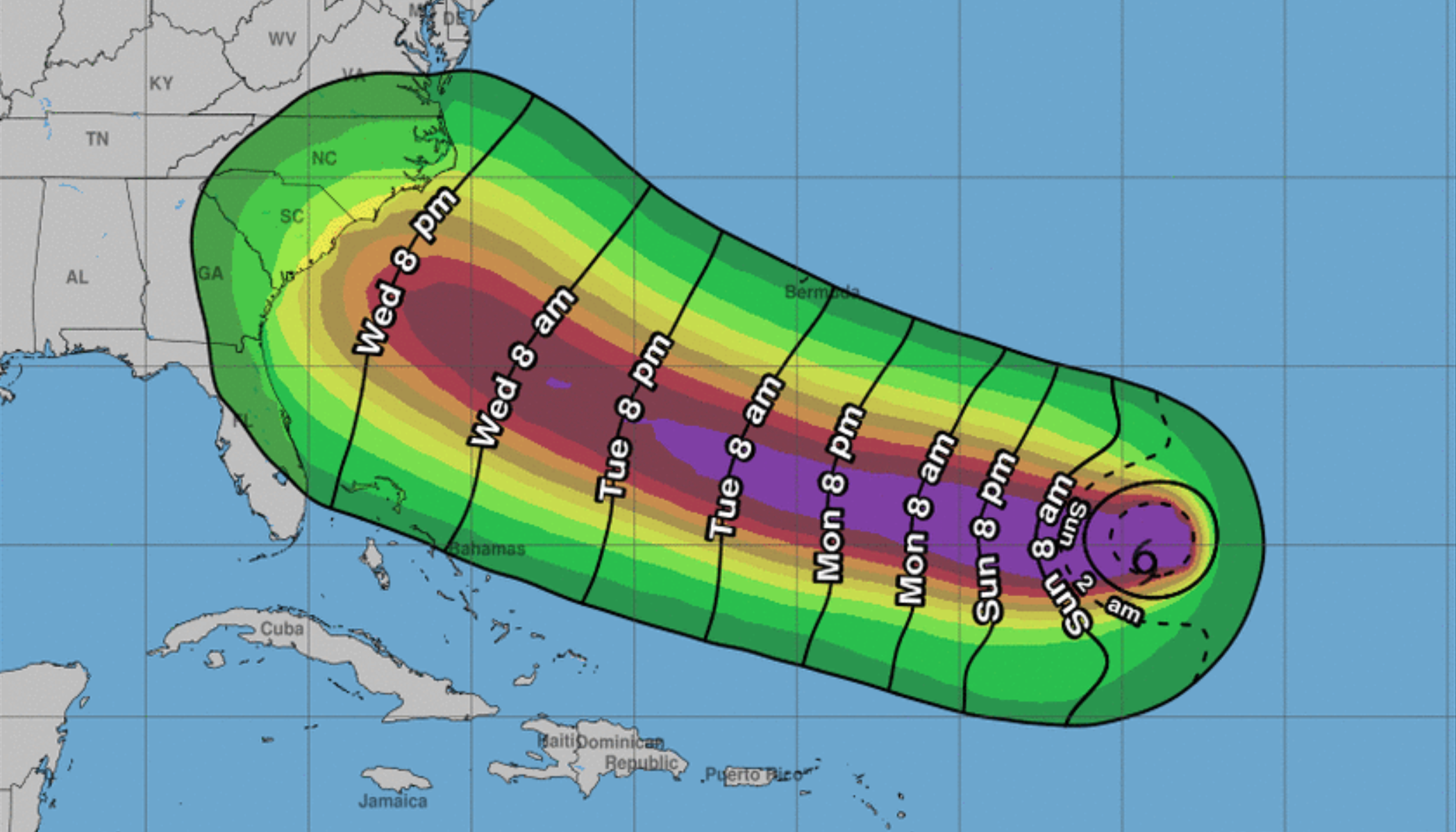 Florence wind percentages and timing