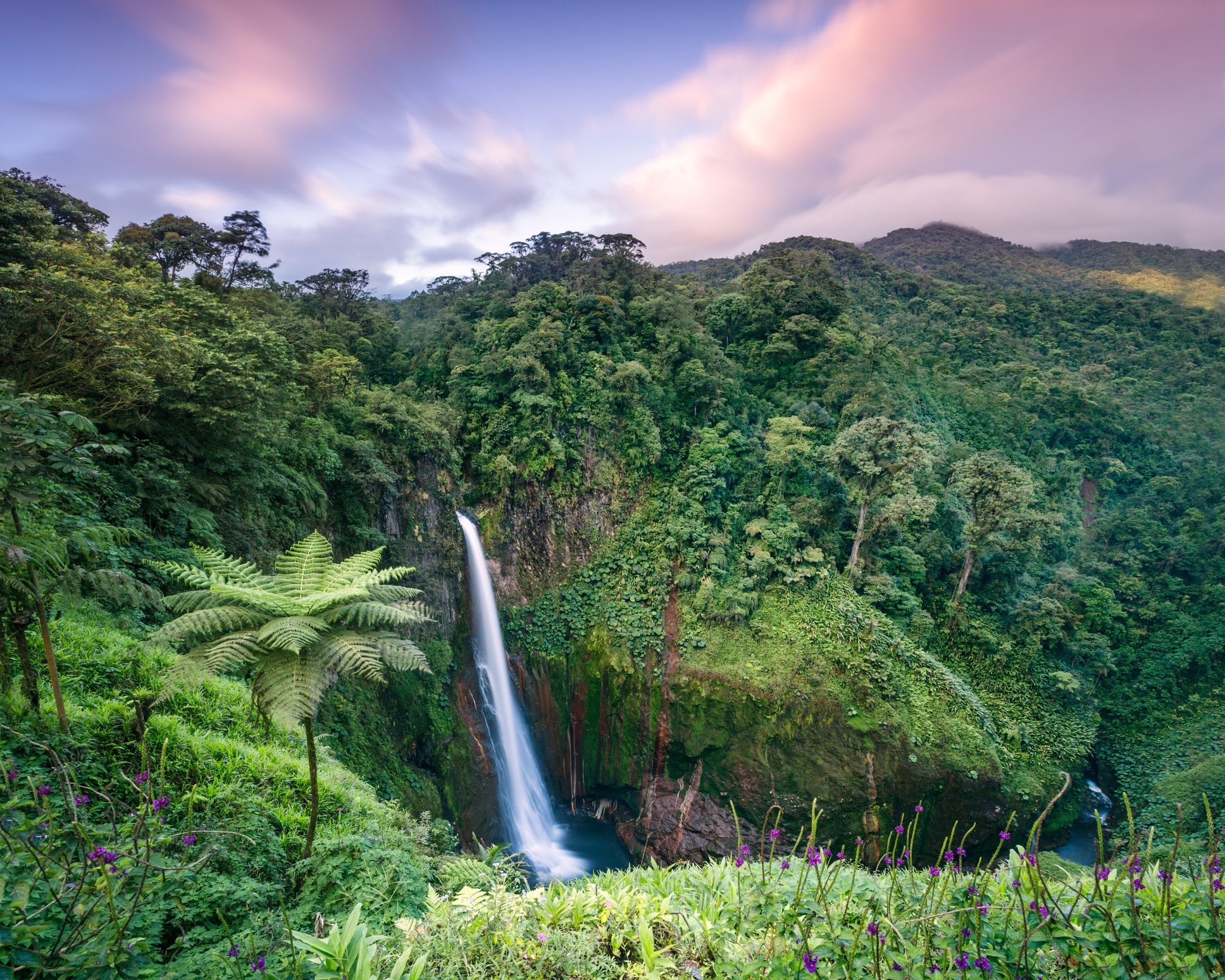 Catarata del Toro waterfall at sunset, Costa Rica