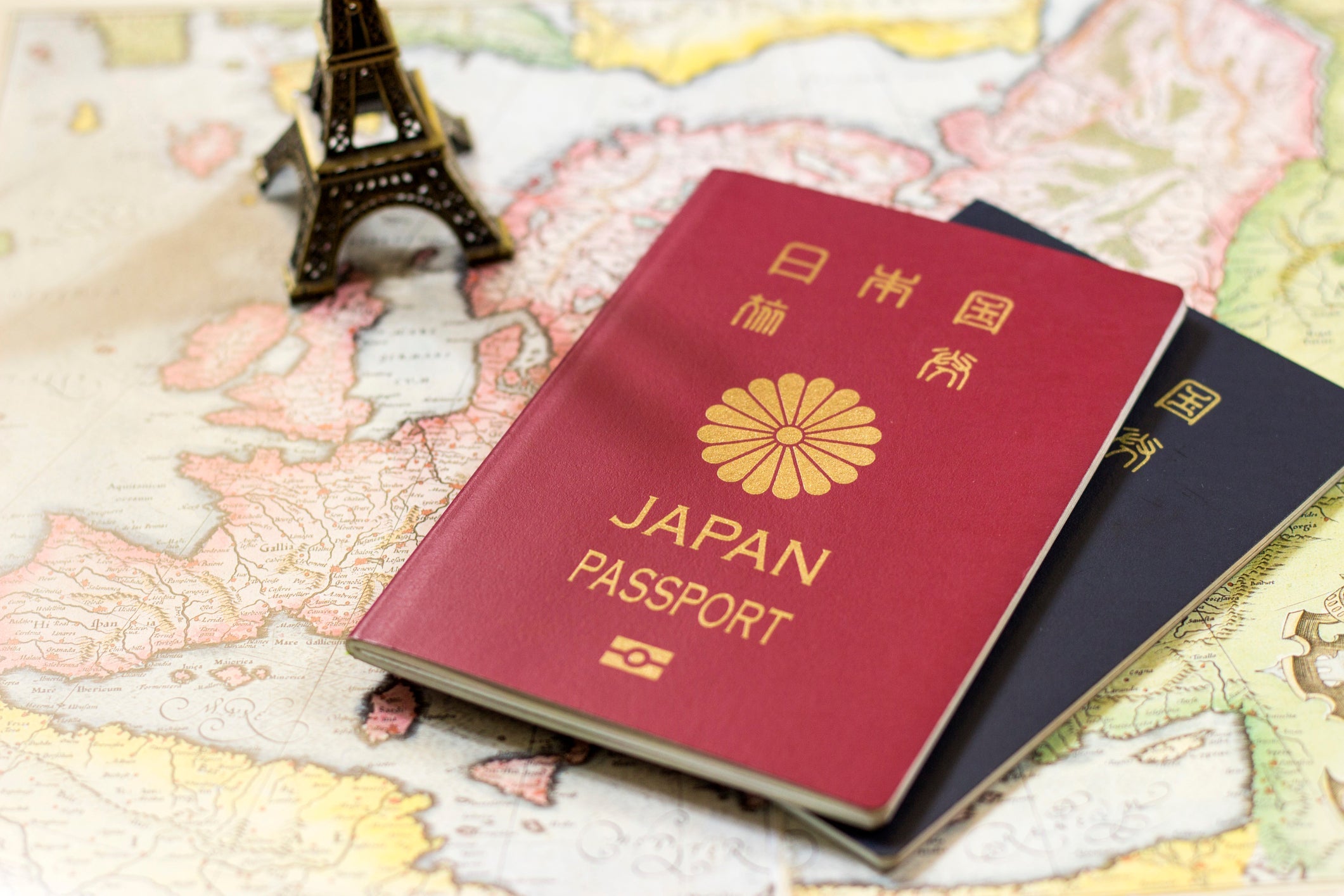 Japanese passports on the antique Europe map