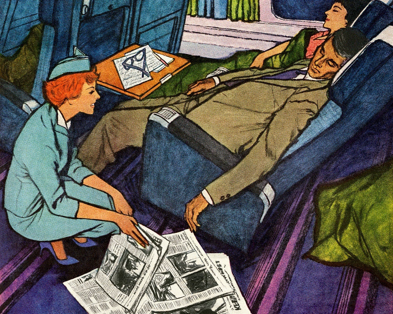Flight Attendant and Two Sleeping Passengers