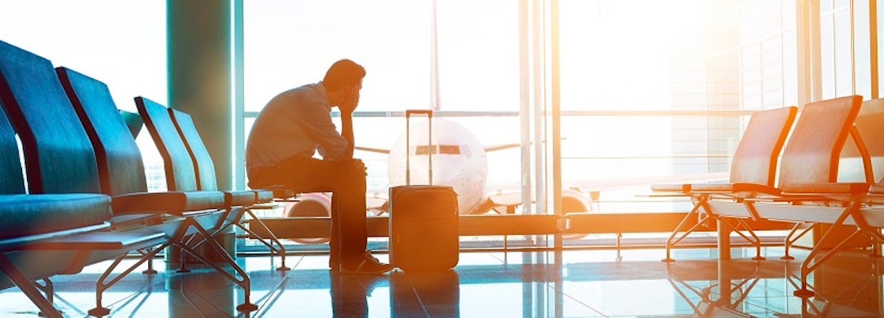 Passenger waits for plane in an airport