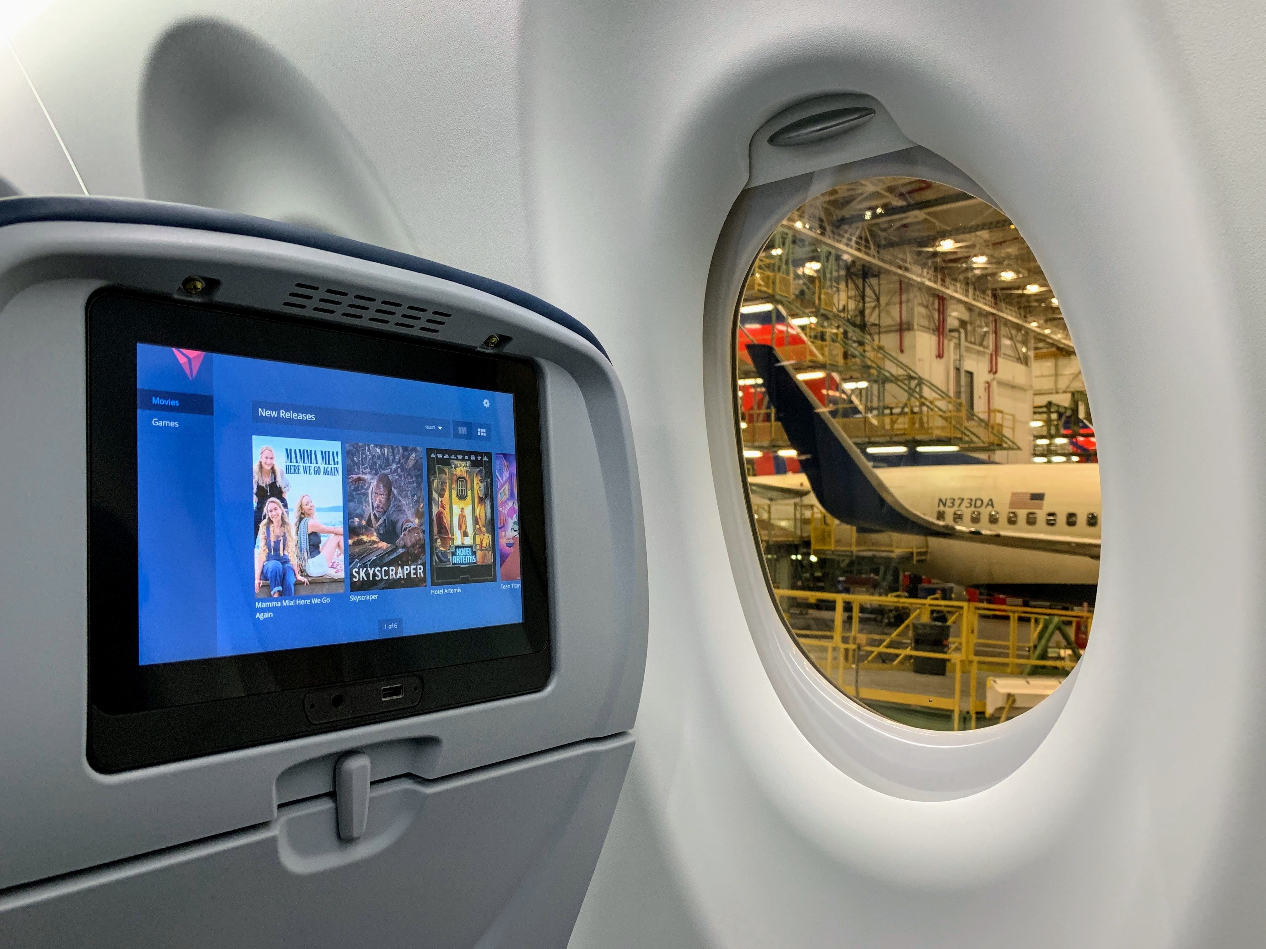 Delta Airbus A220 C Series CS100 Preview at ATL - comfort plus IFE and Window