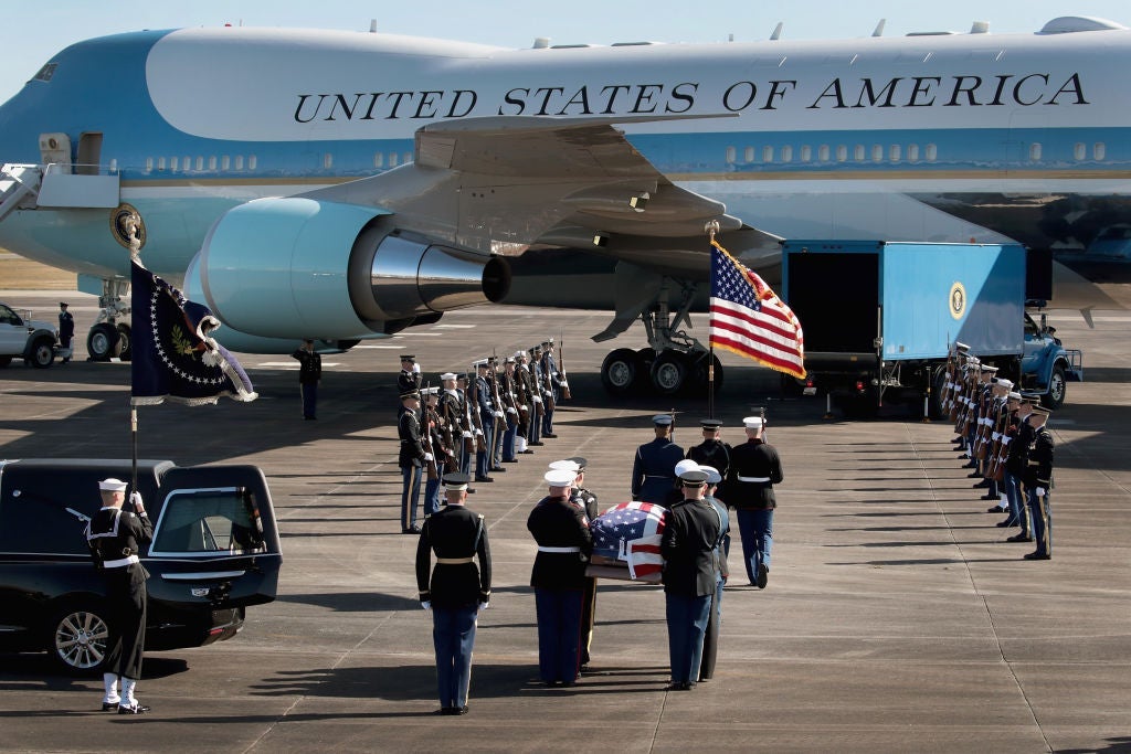 Departure Ceremony Held As Body Of President Bush Flown To Washington DC