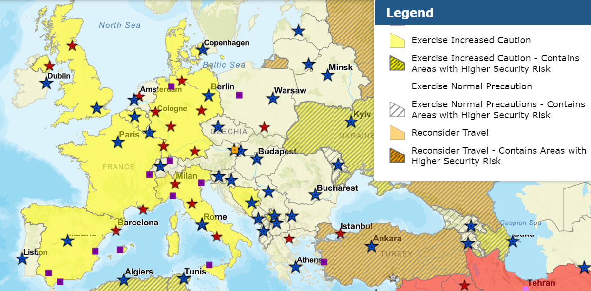 State Department Travel advisory map