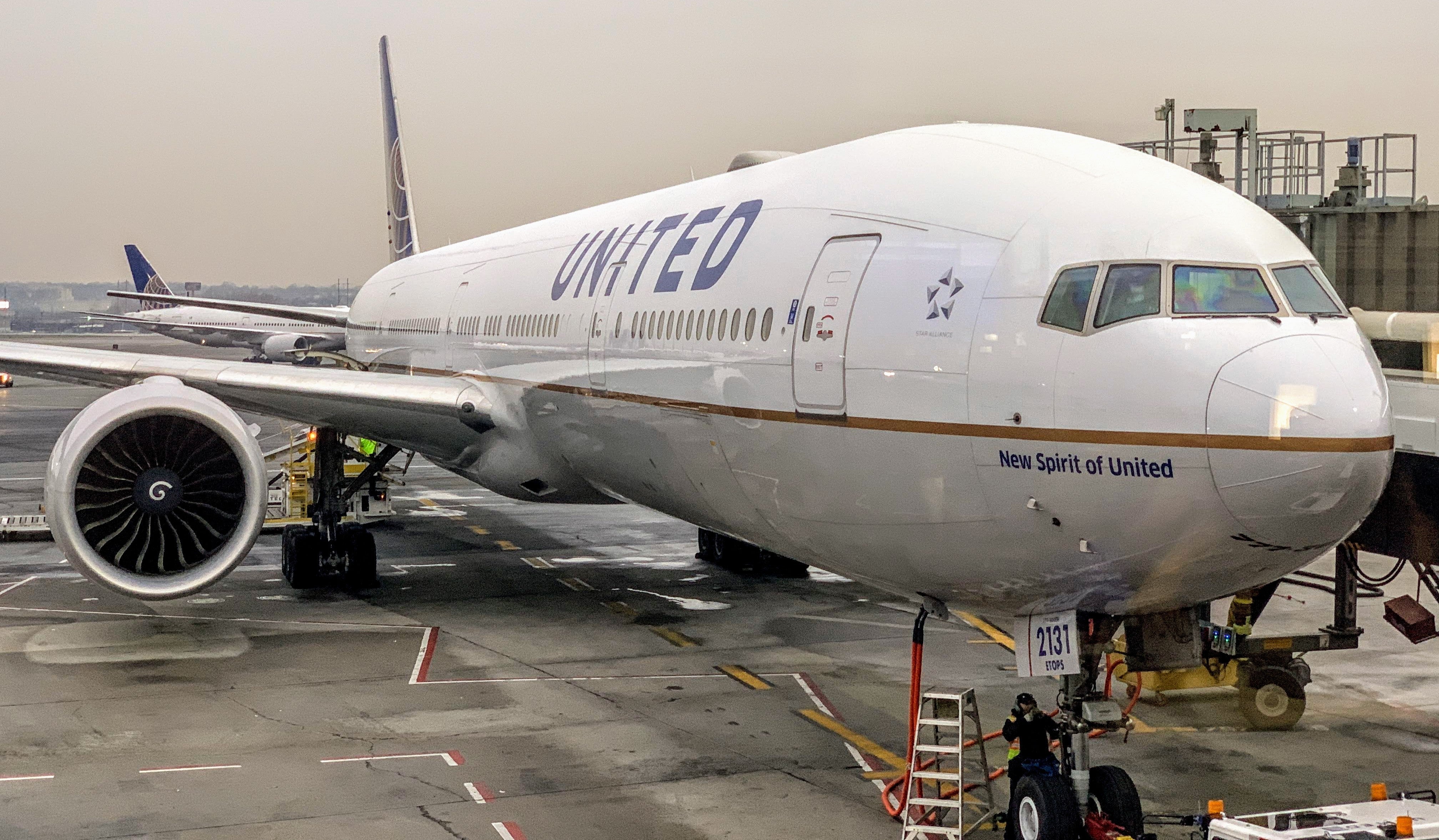 United Boeing 777 aircraft at Newark EWR