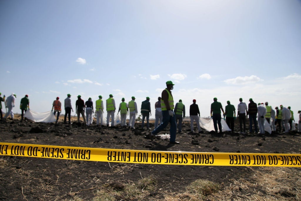 Emergency Services Work At The Crash Site Near Bishoftu Of Ethiopian Airlines ET302 To Nairobi