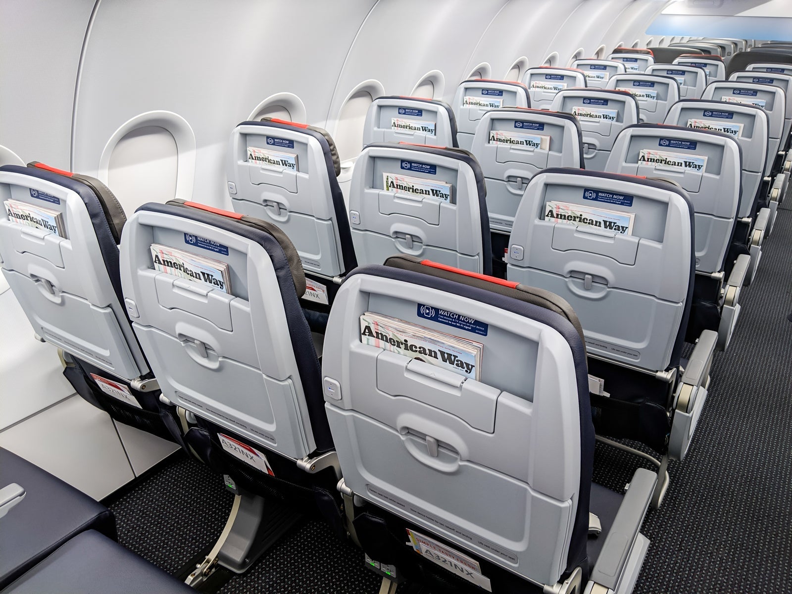 AA A321neo economy seatback, underseat and power