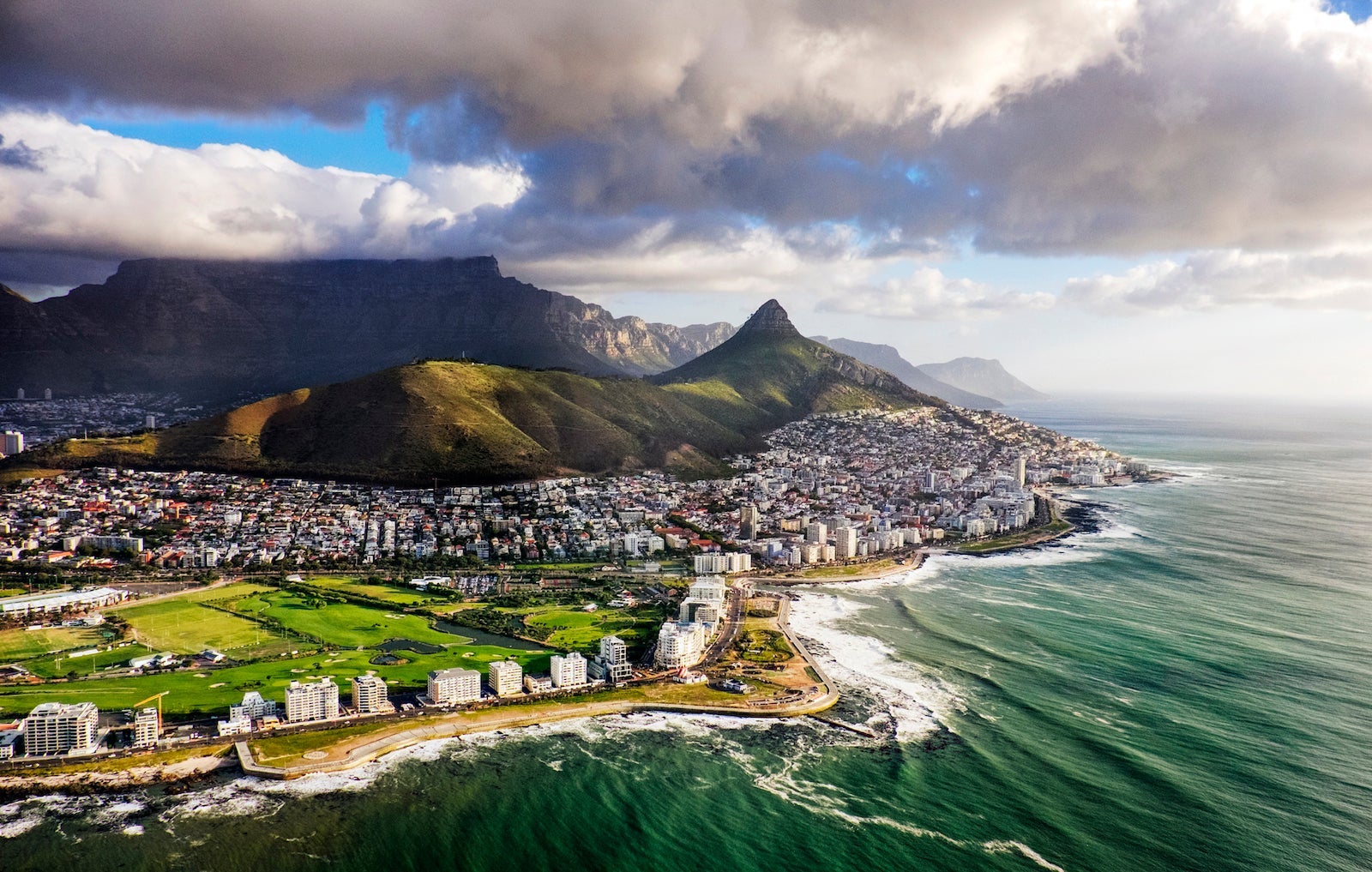 Clouds Over Lion's Head and Table Mountain from Helicopter