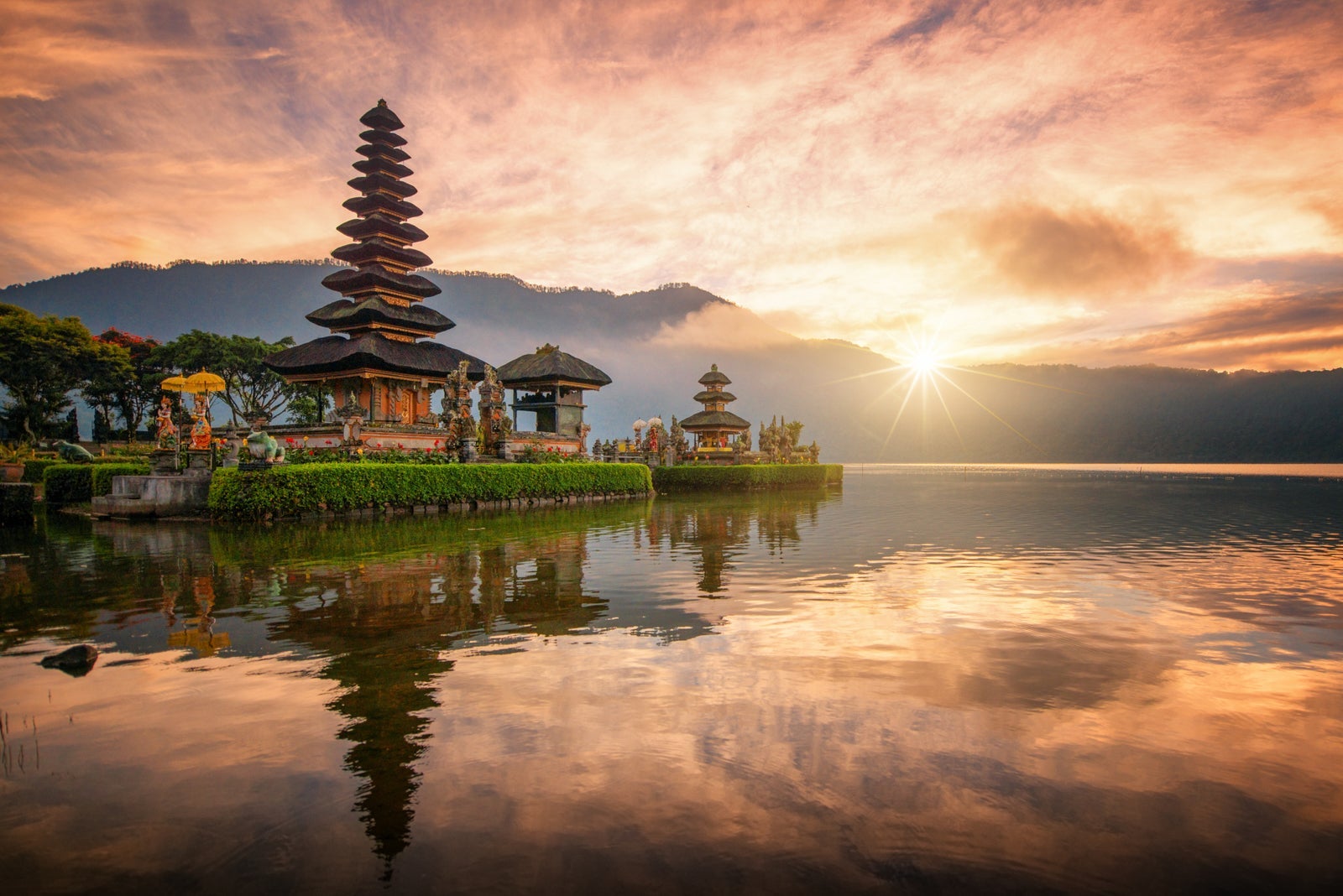 Pura Ulun Danu Bratan, Hindu temple on Bratan lake landscape, one of famous tourist attraction in Bali, Indonesia